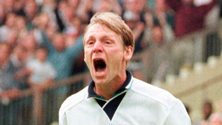 Stuart Pearce after scoring his penalty against Spain in 1996. Pic: AP