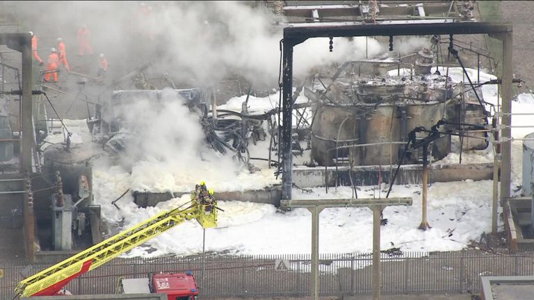 Smoke rises from a fire at the North Hyde Electricity Substation.
 