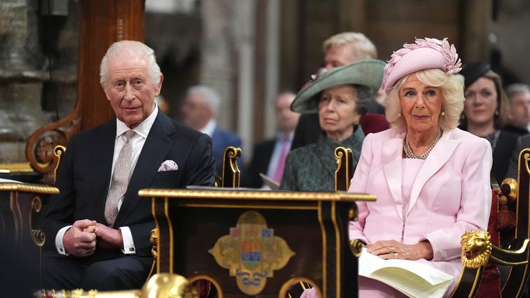 The King and Queen at the Commonwealth Day Service of Celebration at Westminster Abbey. Pic: PA