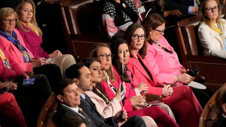 Many Democrats wore pink to signify their anger at Trump policies they claim adversely affect women Pic: AP