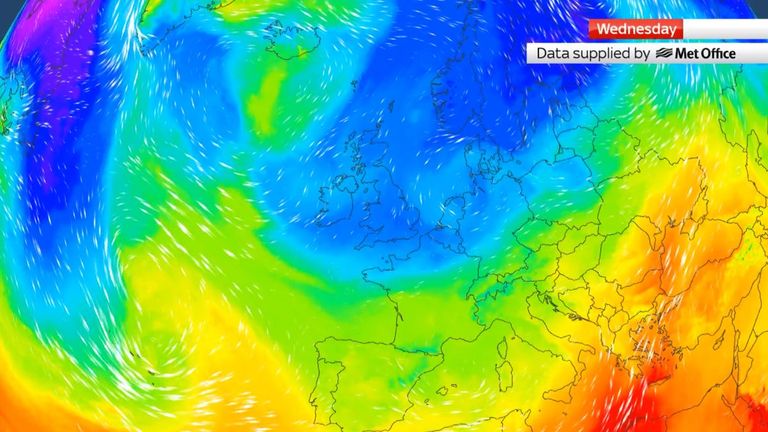 By Wednesday the UK will experience colder temperatures 