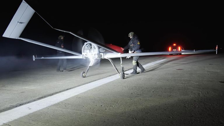 Ukrainian drones being launched from a secret location