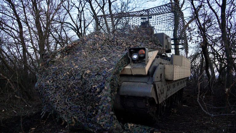 A US-supplied Bradley infantry fighting vehicles