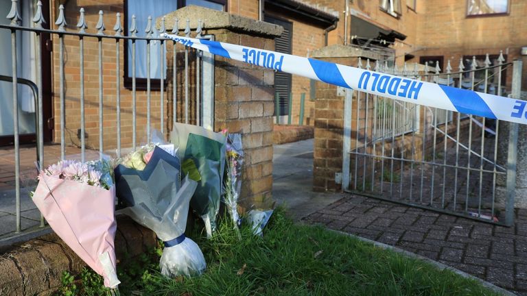 Flowers at the scene in Talbot Green. Pic: South Wales Police