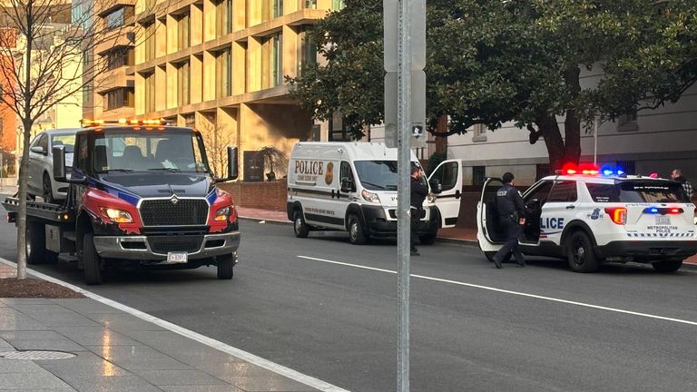 Police at the scene of armed conflict