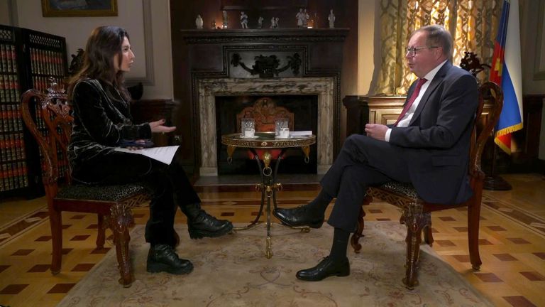 Russian ambassador to the United Kingdom Andrei Kelin speaks to Yalda Hakin