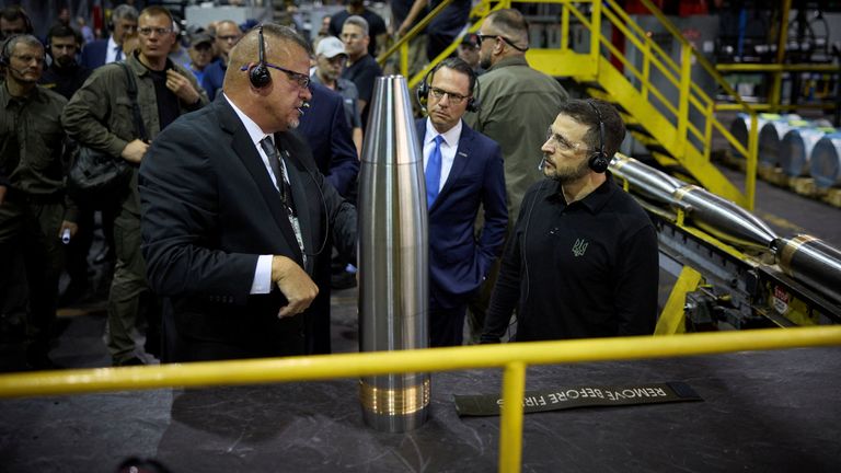 Ukraine's President Volodymyr Zelenskiy visits the Scranton Army Ammunition Plant in Scranton, Pennsylvania, U.S., September 22, 2024. Ukrainian Presidential Press Service/Handout via REUTERS ATTENTION EDITORS - THIS IMAGE HAS BEEN SUPPLIED BY A THIRD PARTY.