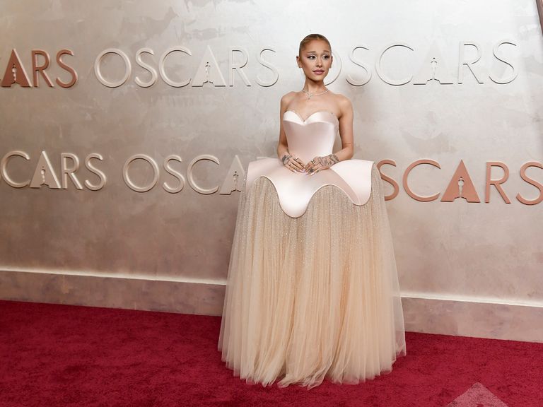 Ariana Grande arrives at the Oscars on Sunday, March 2, 2025, at the Dolby Theatre in Los Angeles. (Photo by Richard Shotwell/Invision/AP)