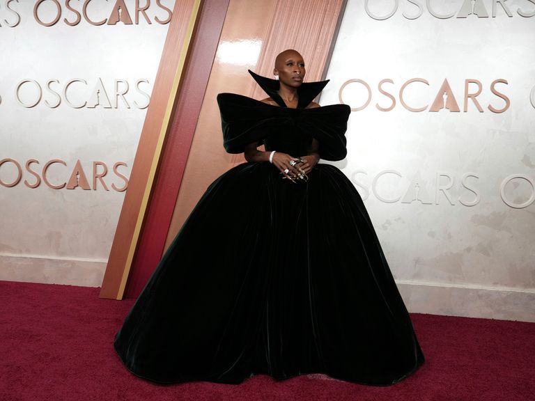 Cynthia Erivo arrives at the Oscars on Sunday, March 2, 2025, at the Dolby Theatre in Los Angeles. (Photo by Jordan Strauss/Invision/AP)