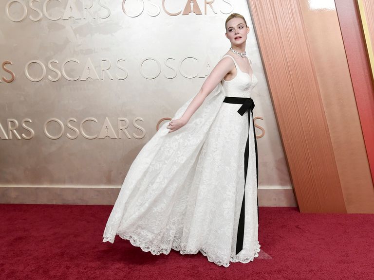 Elle Fanning arrives at the Oscars on Sunday, March 2, 2025, at the Dolby Theatre in Los Angeles. (Photo by Richard Shotwell/Invision/AP)