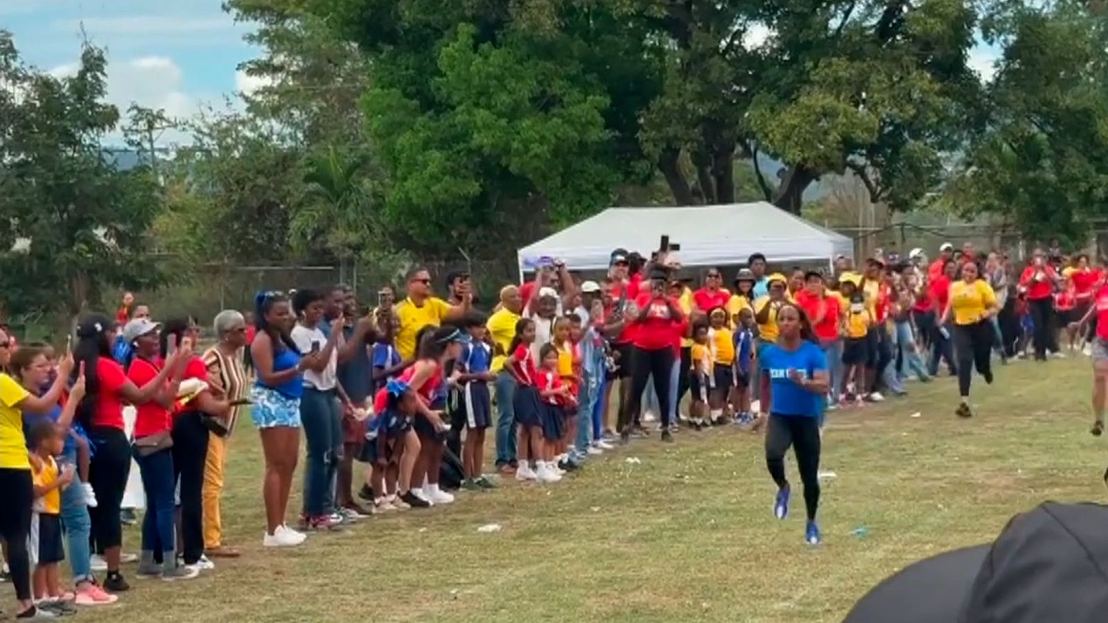 Olympic champion competes in parents race at sports day – Sky News   Sky News