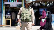 A member of the Indian security force in Srinagar in India-controlled Kashmir. Pic: Reuters