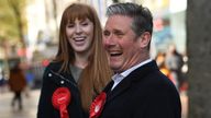 Labour Party leader Sir Keir Starmer and deputy party leader Angela Rayner, laugh during a visit to Birmingham, whilst on the election campaign trail. Picture date: Wednesday May 5, 2021.