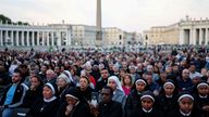Faithful attend the Rosary for Pope Francis, following the death of the pontiff, in St. Peter's square, at the Vatican, April 22, 2025. REUTERS/Claudia Greco
