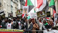 People gather to protest against the conflict in Sudan, on the day of the two-year anniversary of the conflict, as the London Sudan conference takes place, in London, Britain April 15, 2025. REUTERS/Isabel Infantes