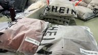 Packs of clothing are pictured at a garment factory for Shein in Guangzhou, Guangdong province, China April 1, 2025. REUTERS/Casey Hall