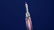 China's Long March 2F rocket, carrying the Shenzhou-20 crew. Pic: AP
