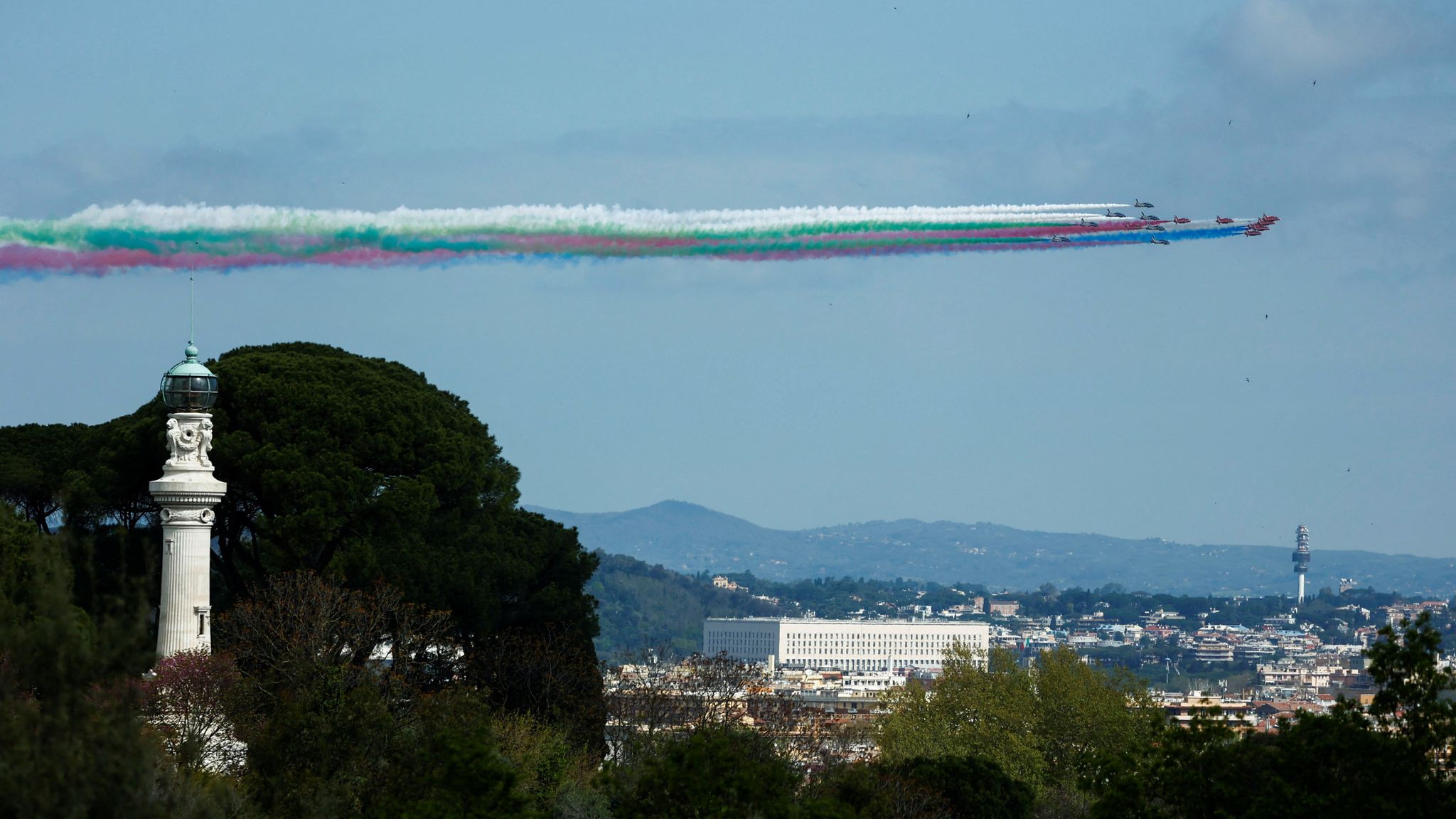 King and Queen watch flypast over Rome and see famous landmarks during ...