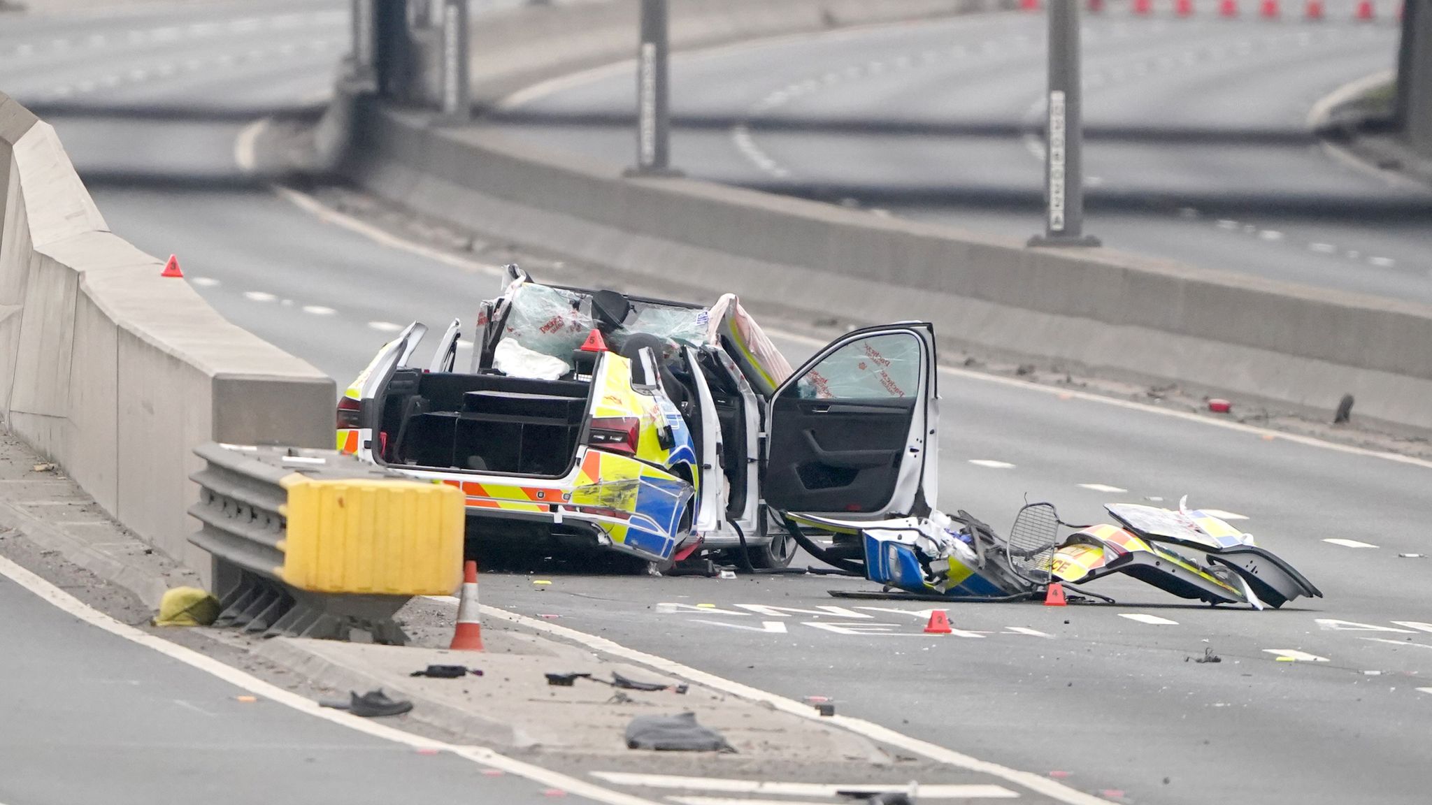 Crash involving five police cars injures seven officers and shuts A1 | UK News | Sky News