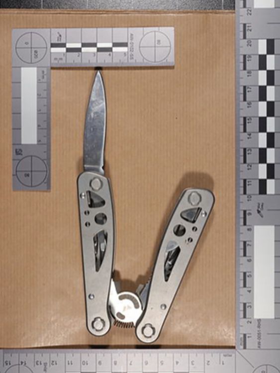 A knife which a teenager used to stab two teachers and a fellow pupil at Ysgol Dyffryn Aman, also known as Amman Valley School, in Ammanford, Carmarthenshire.