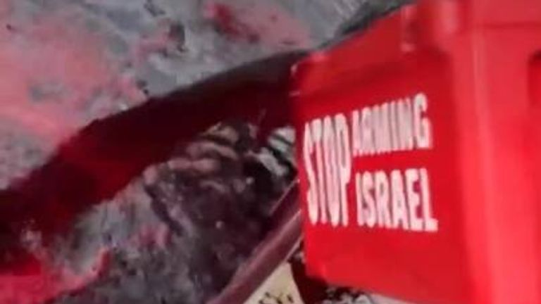 Red dye poured into US Embassy pond by activists