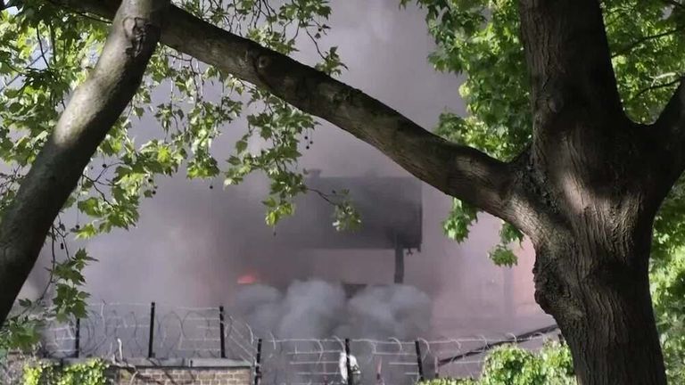 Fire at electrical substation.