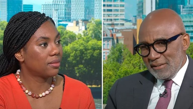 Kemi Badenoch speaking to Sky&#39;s Trevor Phillips