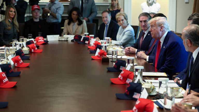 U.S. President Donald Trump holds a cabinet meeting at the White House in Washington, D.C., U.S., April 30, 2025. REUTERS/Evelyn Hockstein