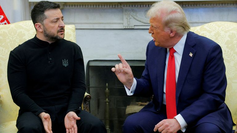 Mr Trump and Mr Zelenskyy met at the White House in February. Pic: Reuters/ Brian Snyder