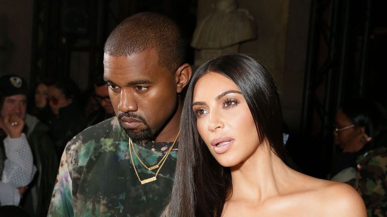 West and Kardashian at the Off-White show three days before the robbery. Pic: Rex Features