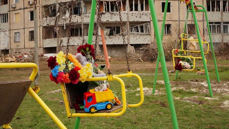 Residents have been commemorating victims of Russia's missile attack on Friday on President Zelenskyy's hometown Kryvyi Rih. Pic: AP