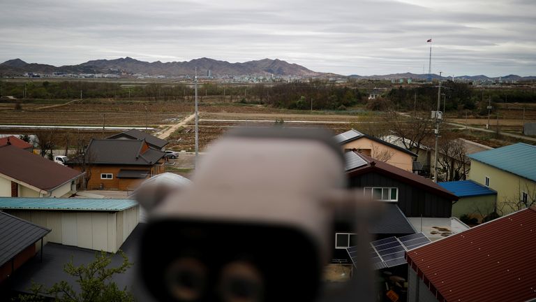 North Korea is seen from inside the demilitarised zone (DMZ) separating the two Koreas. Pic: Reuters