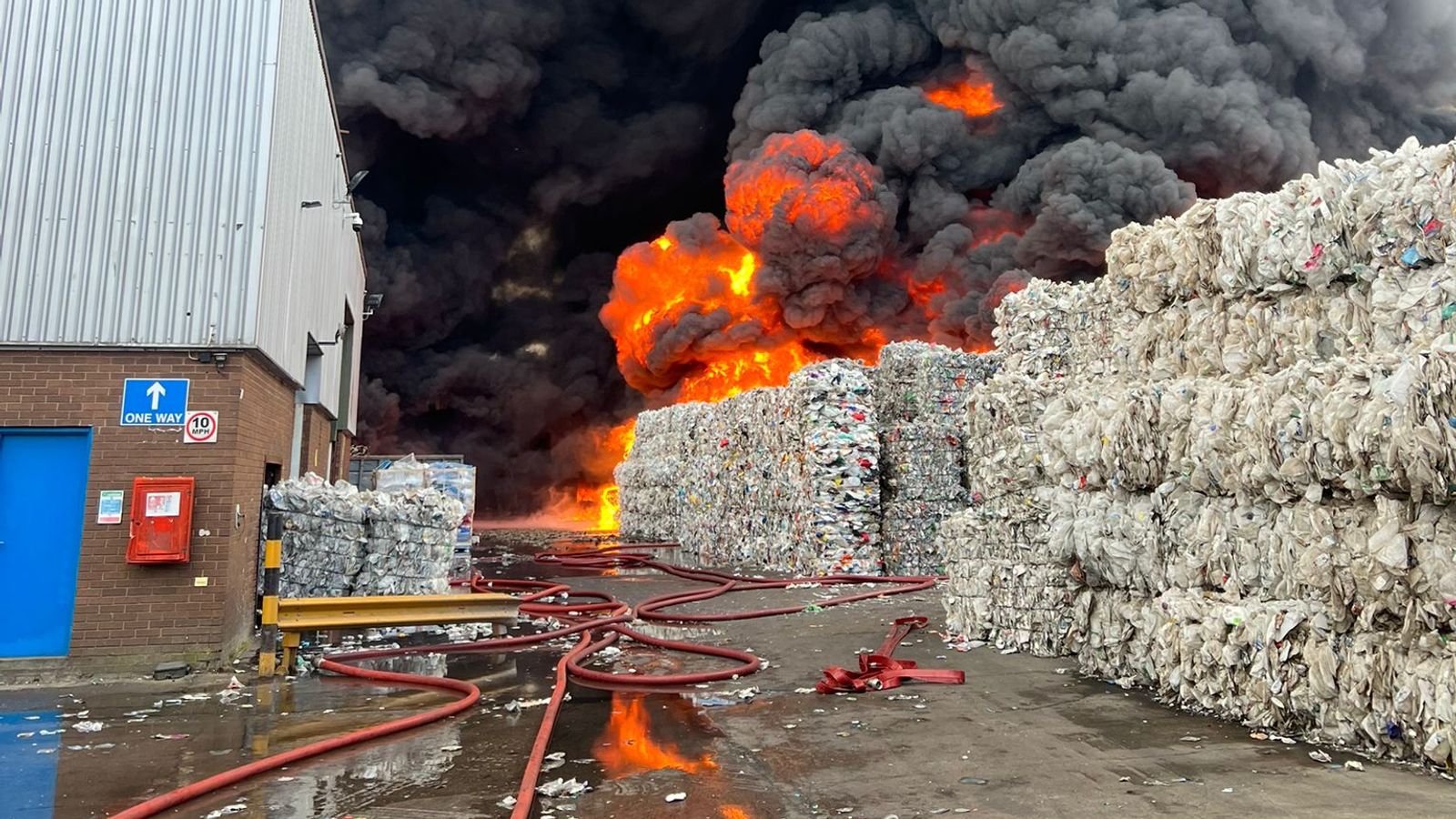 Firefighters battling large blaze at recycling warehouse in Rushden