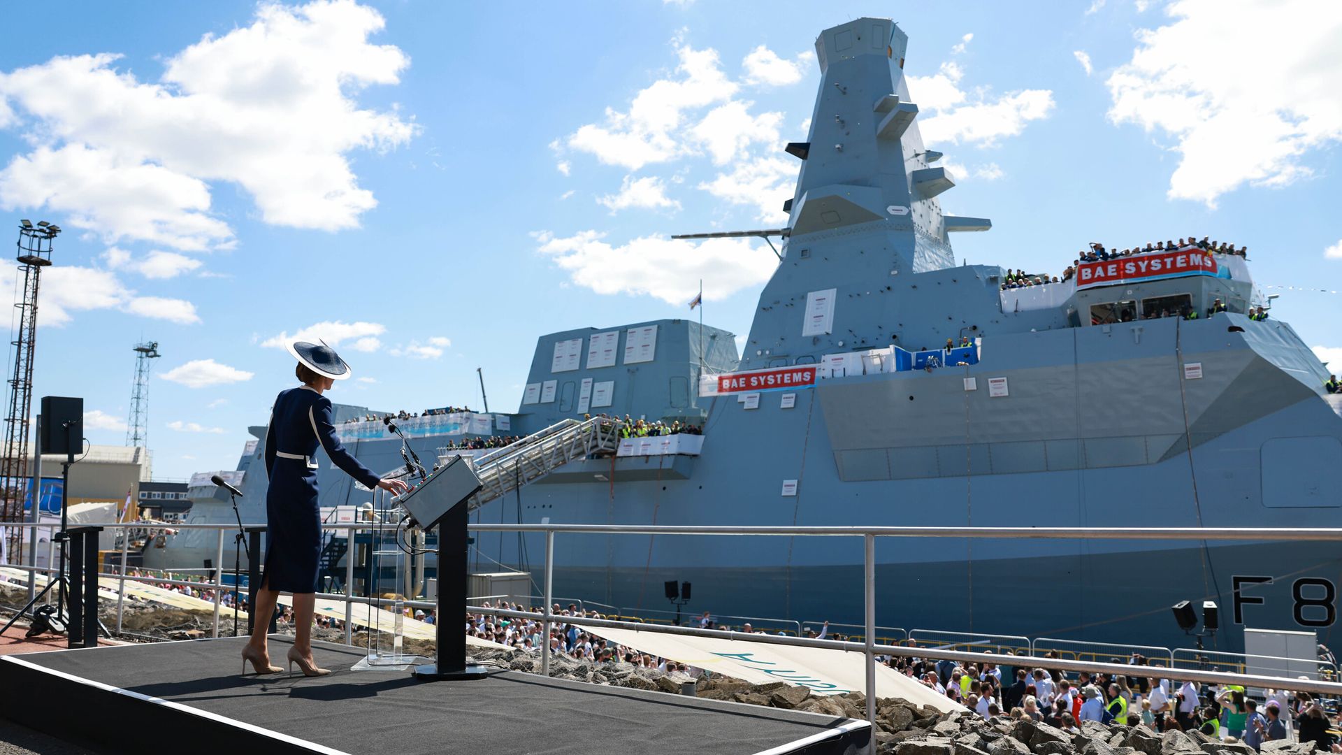 William says new warship 'screams UK power' - as Kate names it by smashing whisky bottle