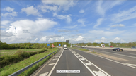 The scene of the crash on the M4 eastbound exit slip road onto the A329M at junction 10