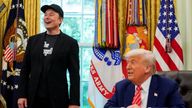 Elon Musk and Donald Trump laugh in the Oval Office, 30/05/25. Pic: Reuters