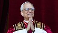 Newly elected Pope Leo XIV, Cardinal Robert F. Prevost of the U.S., appears on the balcony of St. Peter's Basilica at the Vatican, May 8, 2025. REUTERS/DYLAN MARTINEZ
