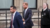 Prince Harry departs after attending court for his appeal on his UK security arrangements in April. Pic: Reuters