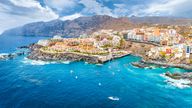 Aerial landscape with Puerto de Santiago city,  Atlantic Ocean coast, Tenerife, Canary island, Spain