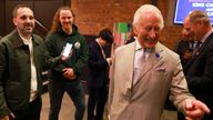 The King reacts as magician Steven Frayne performs a trick. Pic: PA