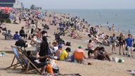 People enjoy the warm weather on the beach at Southend-on-Sea, Essex. Pic: PA