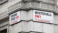 London, UK - March 15, 2023: Downing Street and Whitehall street sign on a government building in the City of Westminster, London, UK. Pic iStock