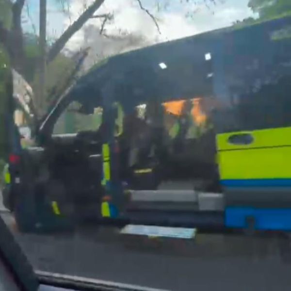 Passenger footage of a police van in Stockport over the terrorism arrest SQUARE OR PORTRAIT