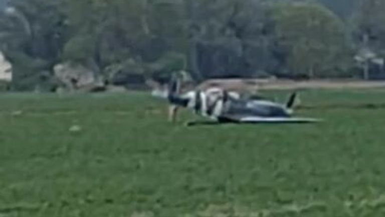Historic Spitfire plane crash lands in Kent field