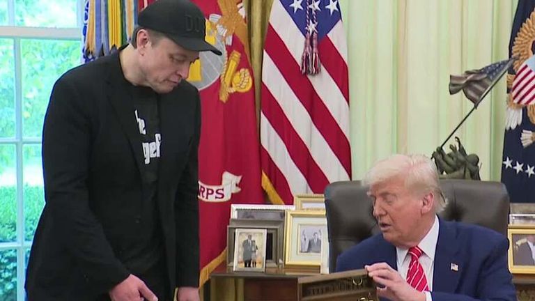 US president presents Musk with a ceremonial golden key to the White House to thank him for his work