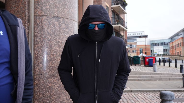 Adam Carruthers outside Newcastle Crown Court where he is accused of felling the Sycamore Gap tree. Mr Carruthers and Daniel Graham deny causing criminal damage to the tree, valued at £622,000, and £1,114 damage to Hadrian's Wall. Picture date: Thursday May 8, 2025.