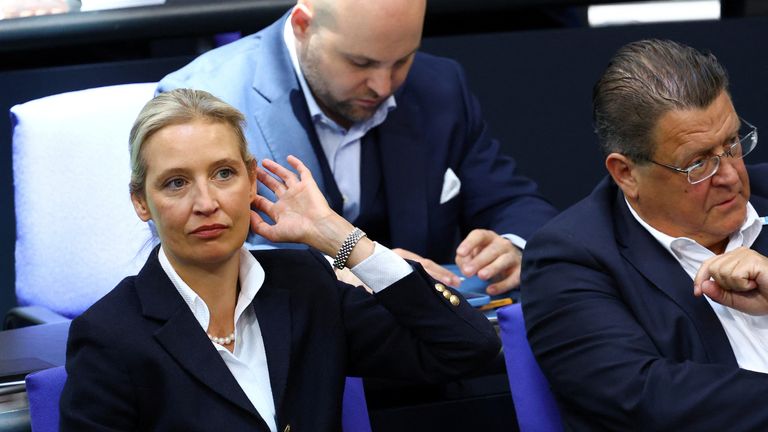 AfD co-leader Alice Weidel during a  session  to elect the new German chancellor.
Pic Reuters
