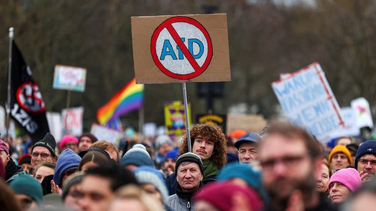 Anti-AfD protests in Berlin in February. Pic: Reuters