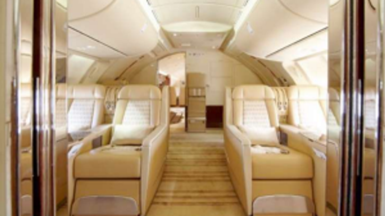 Inside the Qatari plane Mr Trump wants to use as a replacement for Air Force One. A luxurious looking lounge area with recliner seats.
Pic: Amac Aerospace