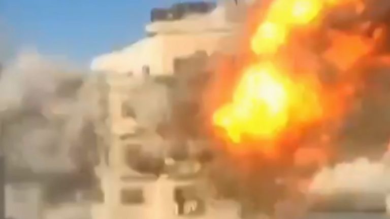 A resident filmed the moment a strike hit Al Noor tower in northern Gaza
